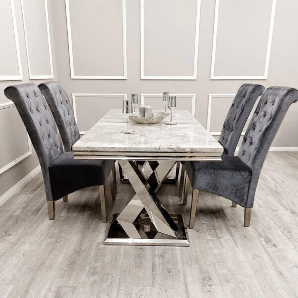 Emma Single Dining Chair with Lion Knocker Buttoned Back
