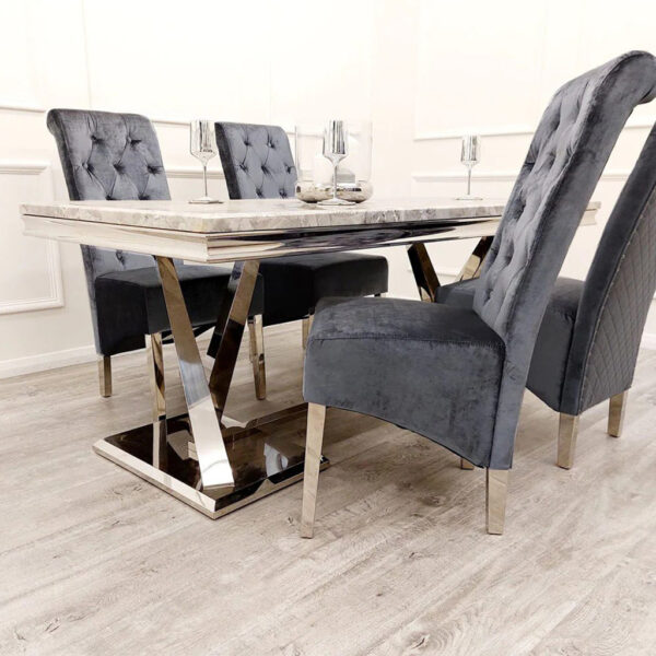 Emma Single Dining Chair with Lion Knocker Buttoned Back