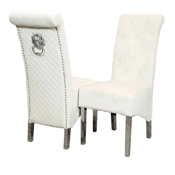 Emma Single Dining Chair with Lion Knocker Buttoned Back