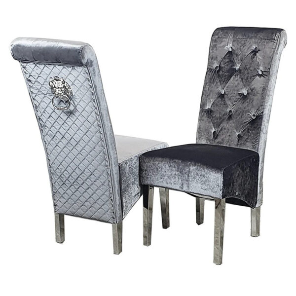 Emma Single Dining Chair with Lion Knocker Buttoned Back