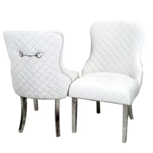 Kate Single Dining Chair with Chrome Clasp & Quilted Back - Light Grey Velvet