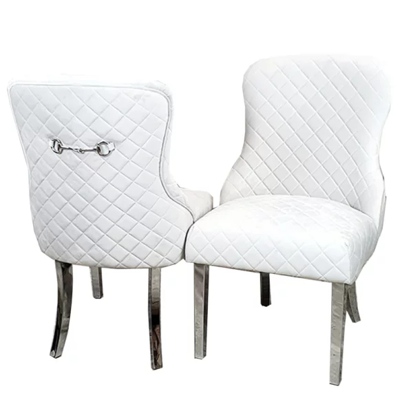 Kate Single Dining Chair with Chrome Clasp & Quilted Back - Light Grey Velvet