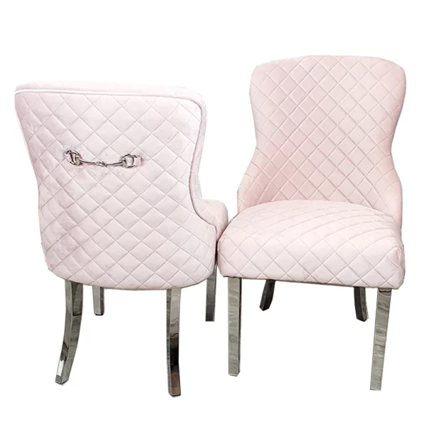 Kate Single Dining Chair with Chrome Clasp & Quilted Back - Pink Velvet
